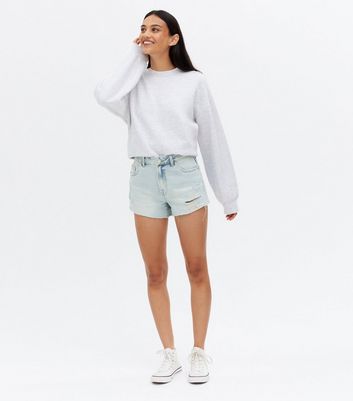 Pale Blue Denim High Waist Ripped 