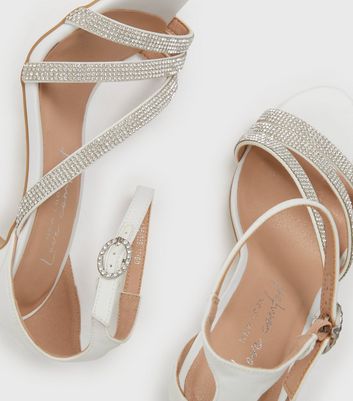 shop for White Bridal Satin Diamanté Twist Strap Stiletto Heel Sandals New Look Vegan at Shopo