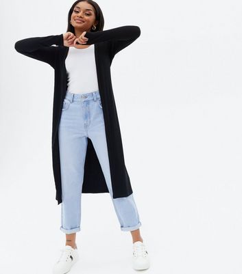 Petite Black Ribbed Long Belted 