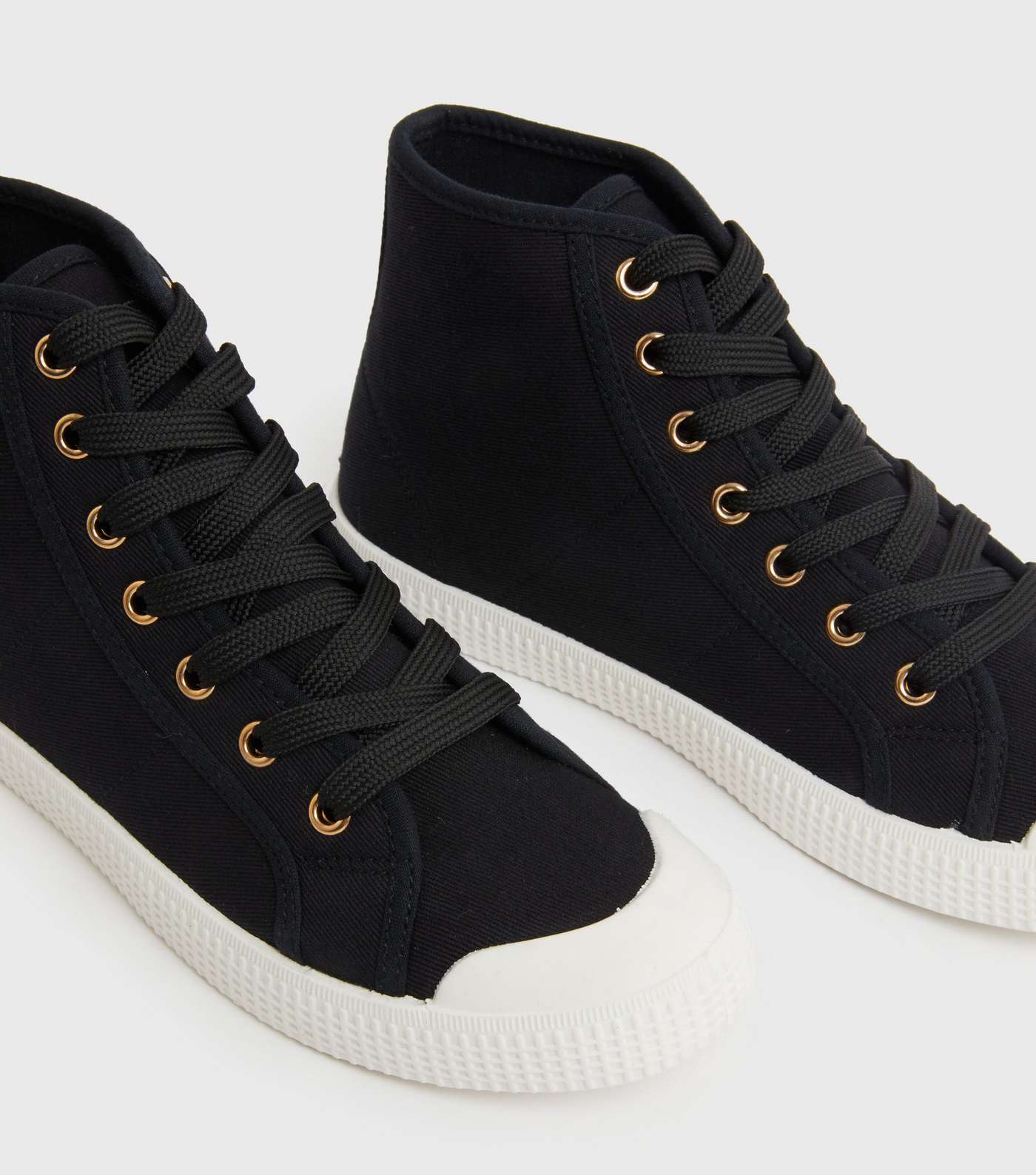 Black Canvas Lace Up High Top Trainers Image 4