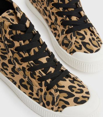 shop for Stone Leopard Print Canvas Lace Up High Top Trainers New Look Vegan at Shopo