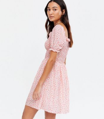 Click to view product details and reviews for Cameo Rose Pink Ditsy Floral Shirred Mini Dress New Look.