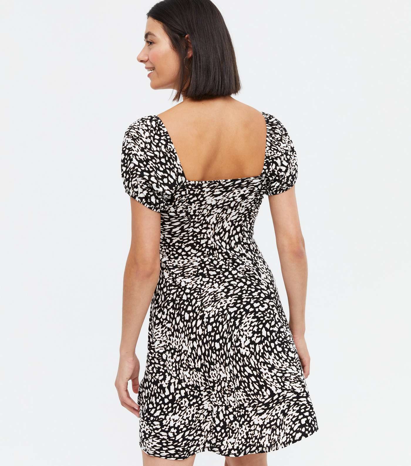 White Animal Print Ruched Tie Front Mini Dress Image 4