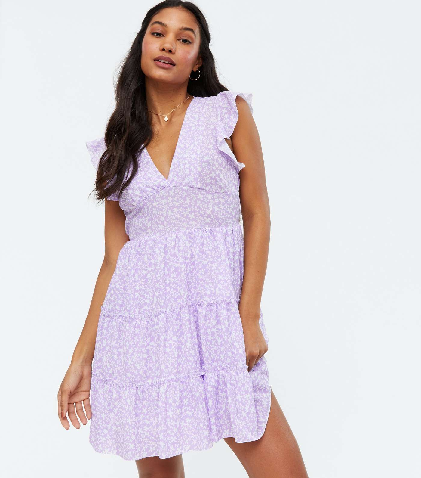 Cameo Rose Lilac Ditsy Floral Tiered Mini Dress