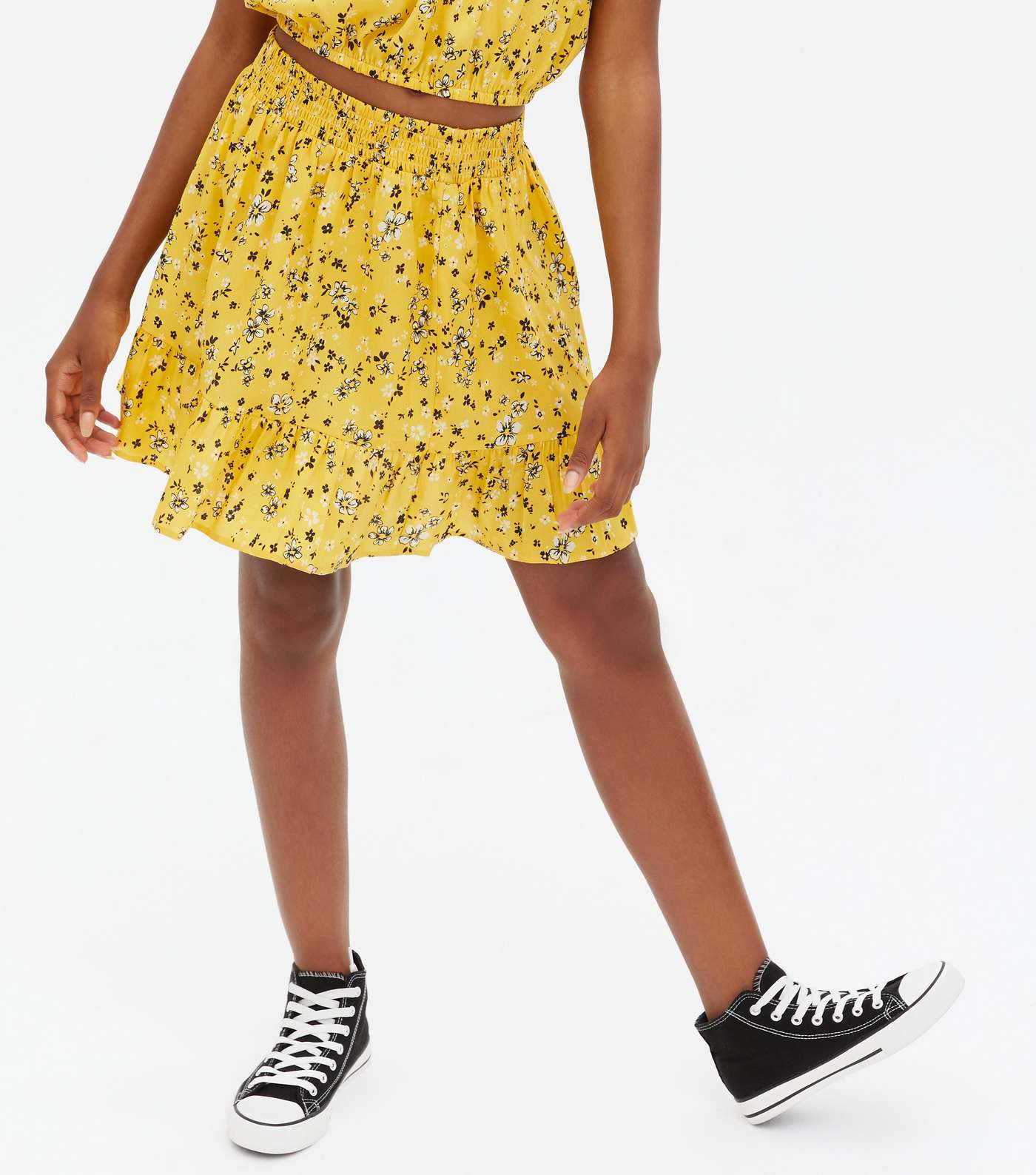 Girls Yellow Ditsy Floral Top and Skirt Set Image 3