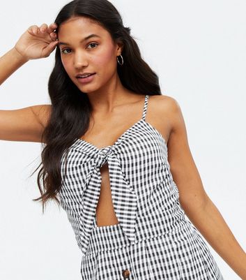 Cameo Rose Black Gingham Tie Front Midi 