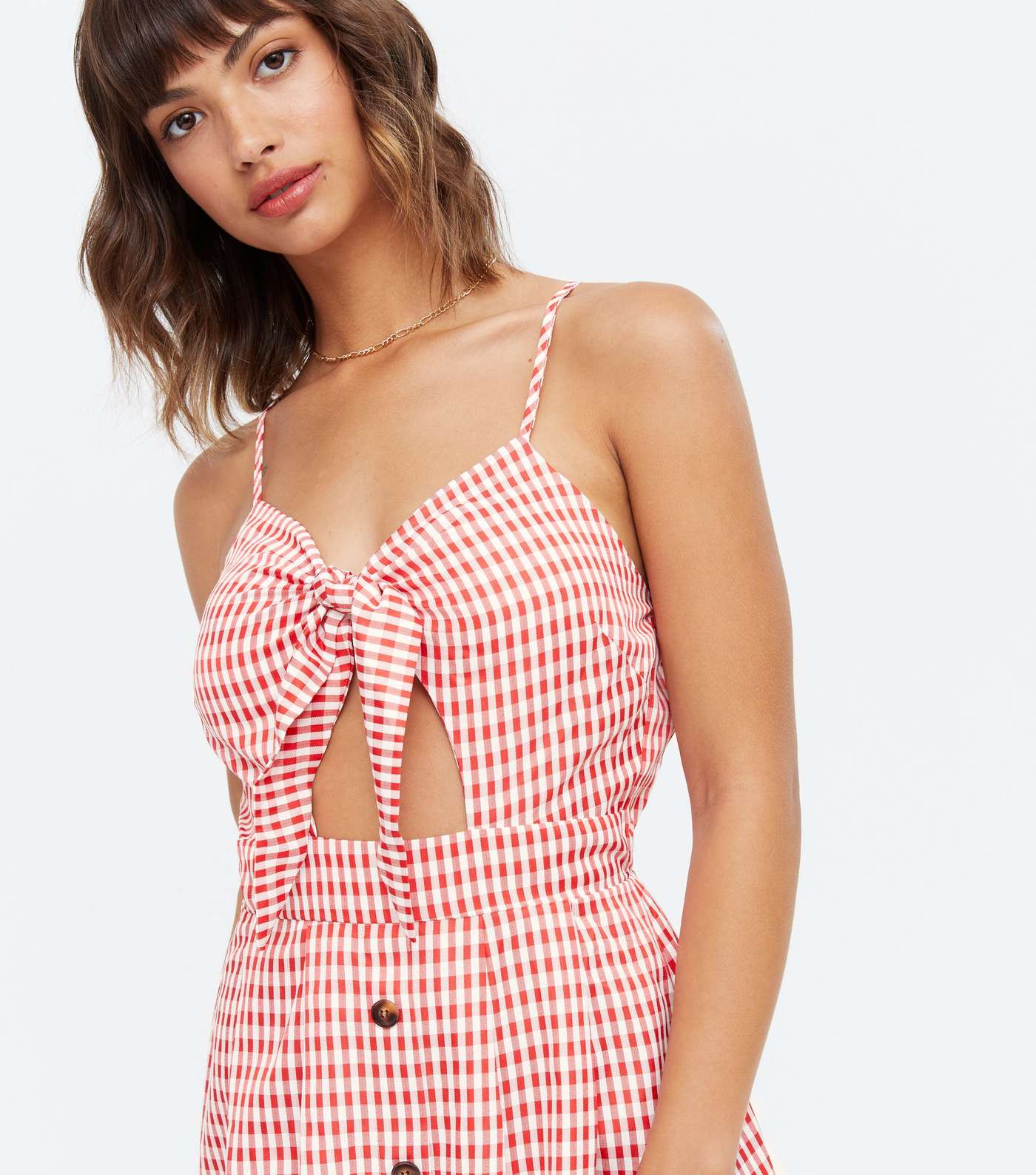 Cameo Rose Red Gingham Cut Out Tie Front Midi Dress Image 3