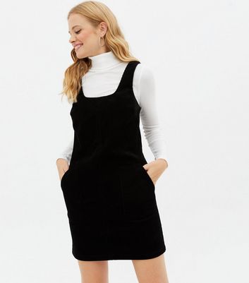 corduroy pinafore dress black