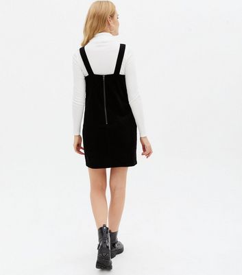 ladies black cord pinafore dress