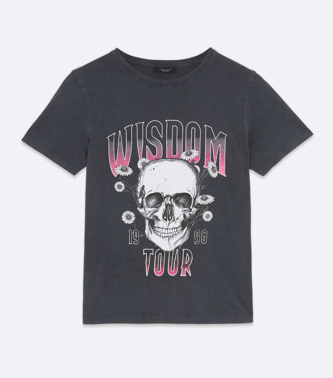 Petite Dark Grey Acid Wash Wisdom Skull Logo T-Shirt Image 5