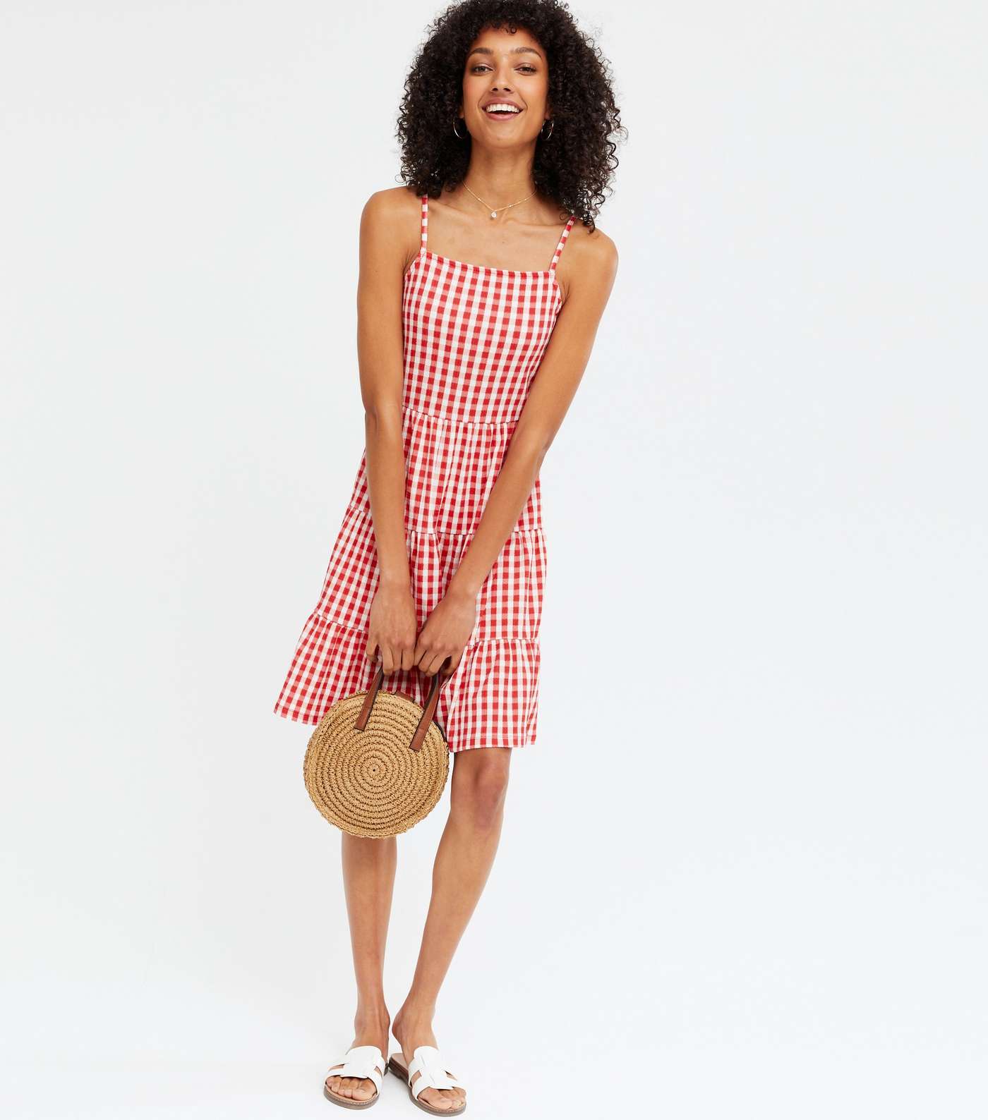 Tall Red Gingham Square Neck Mini Dress Image 2