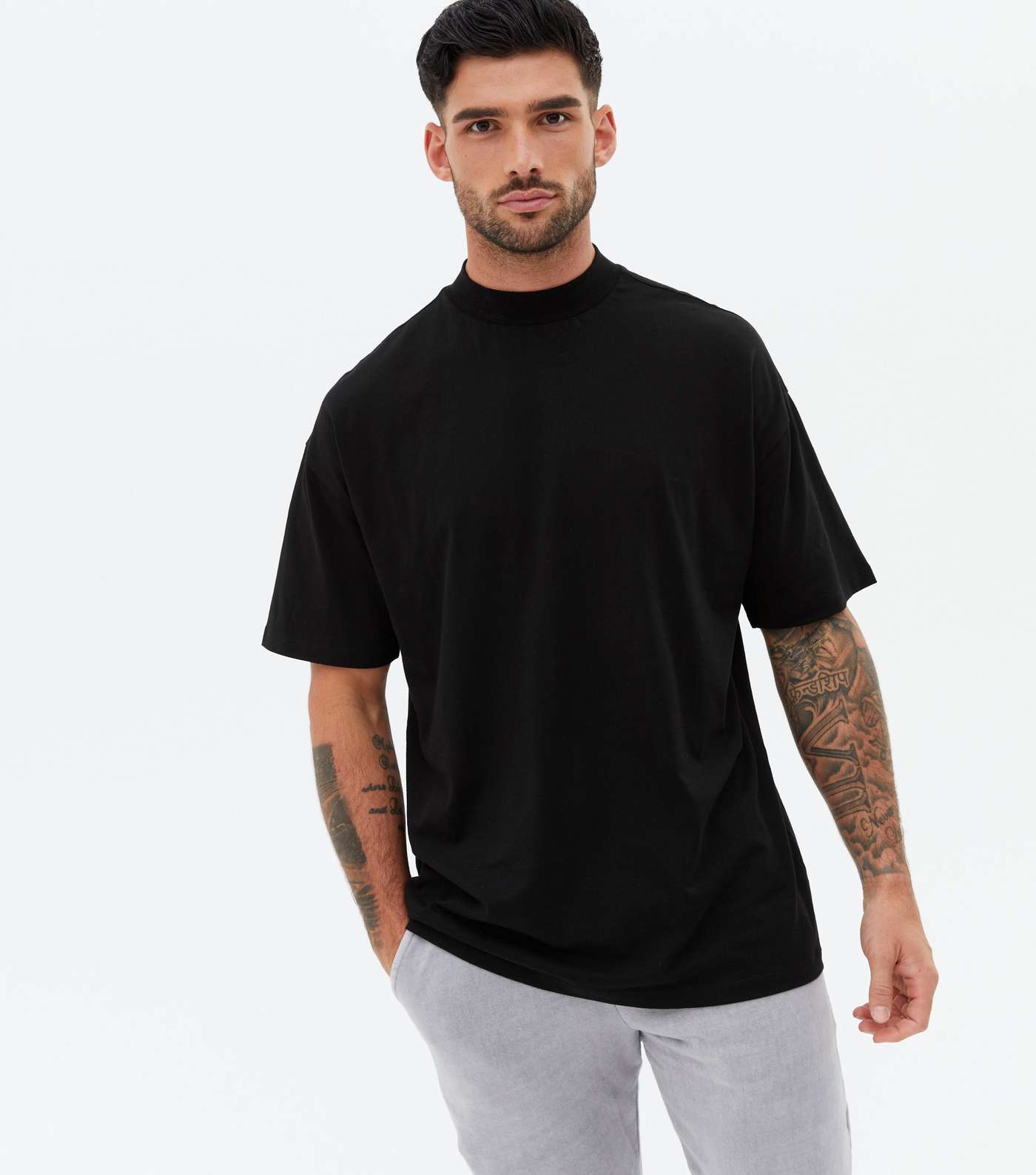 Black High Neck Oversized T-Shirt