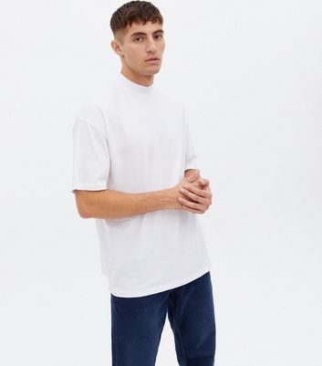 New Look Men's White High Neck Oversized T-Shirt - M