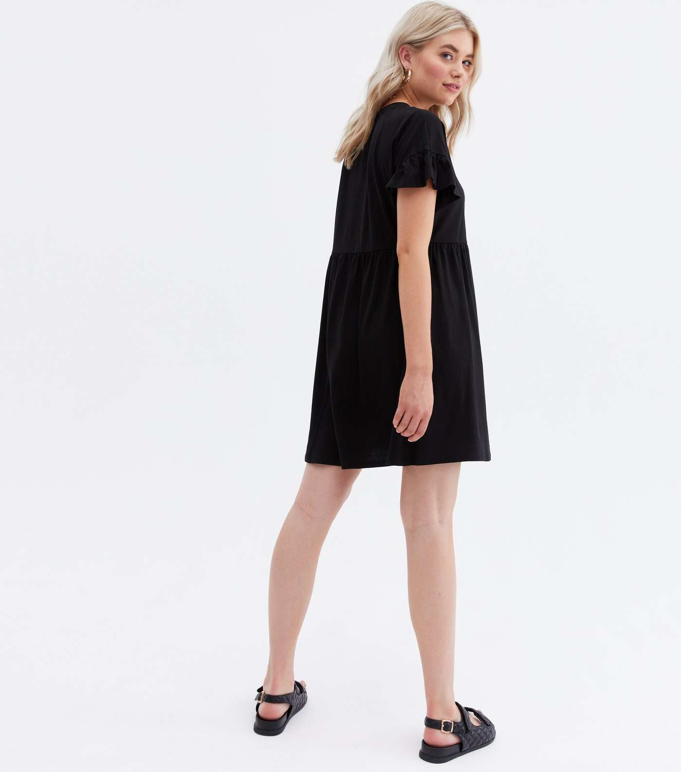 Tall Black Frill Smock Mini Dress Image 4