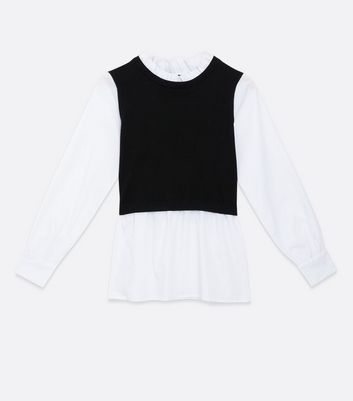 Black Frill 2-in-1 Vest Jumper Shirt 