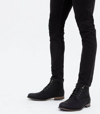 Click to view product details and reviews for Mens Black Faux Snake Panel Lace Up Boots New Look.