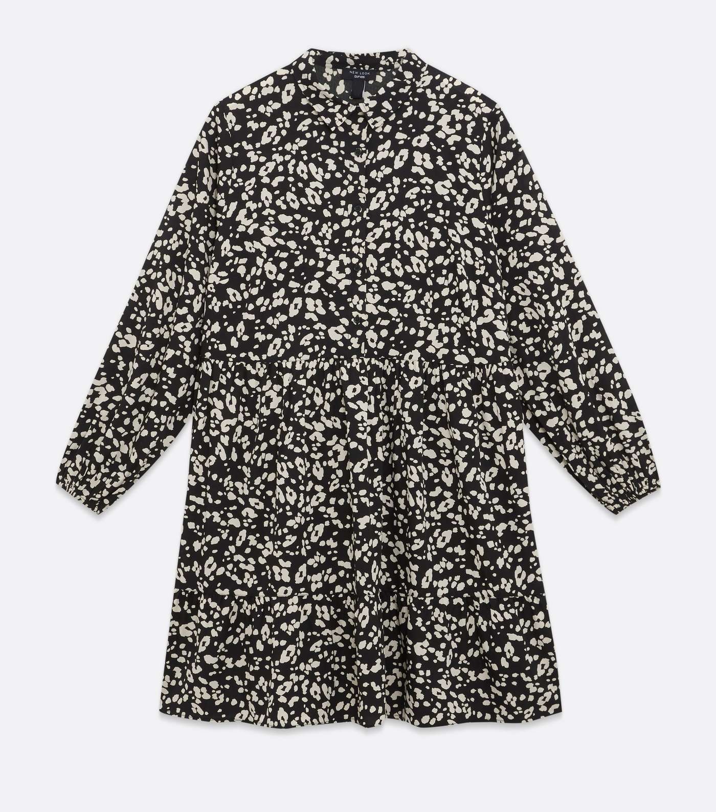 Curves Black Leopard Print Smock Mini Shirt Dress Image 5