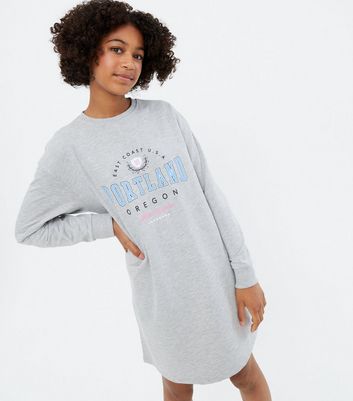 Girls Grey Portland Logo Sweatshirt Dress New Look