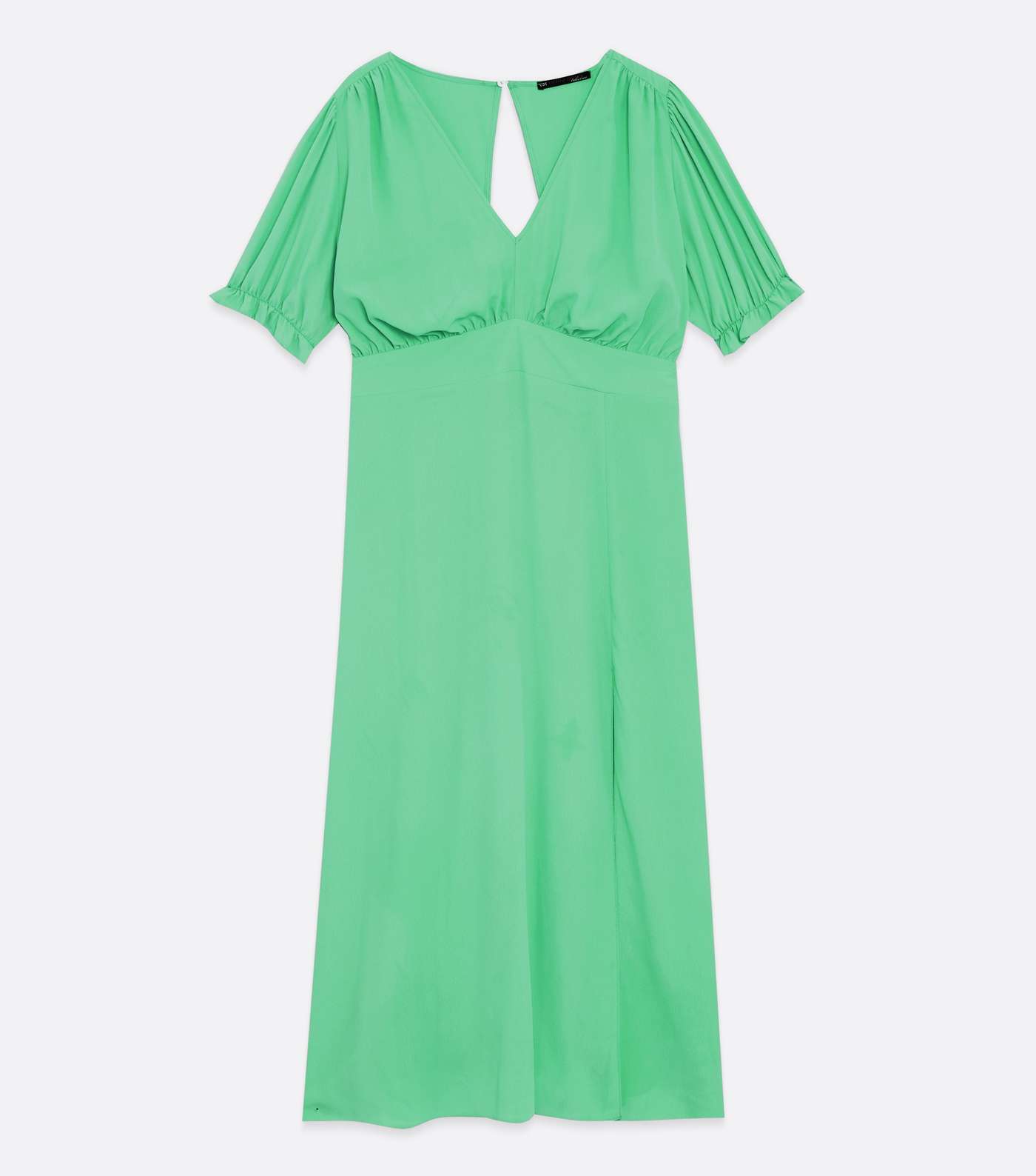 Curves Green Split Hem Puff Sleeve Midi Dress Image 5