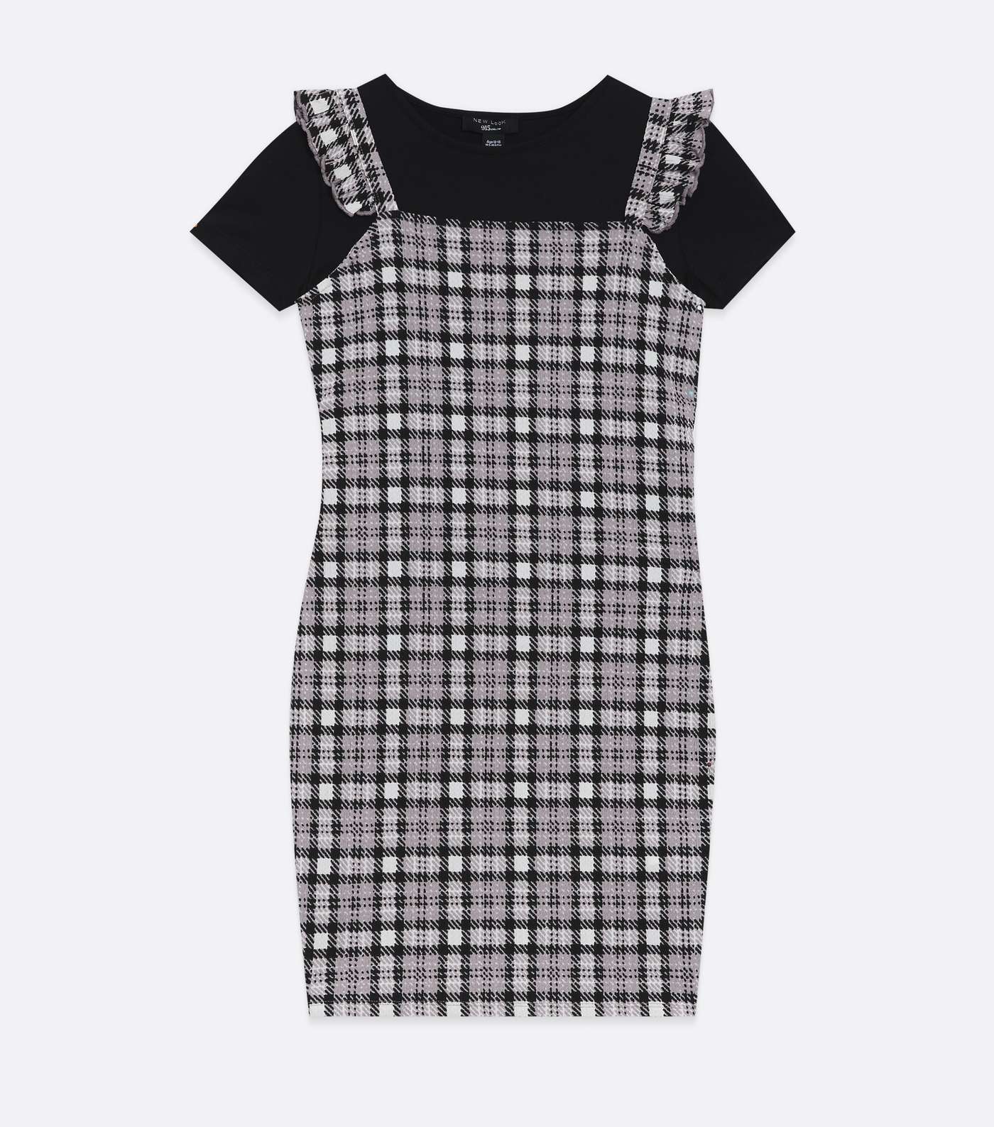 Girls Black Check 2 in 1 Frill Pinafore Dress Image 5