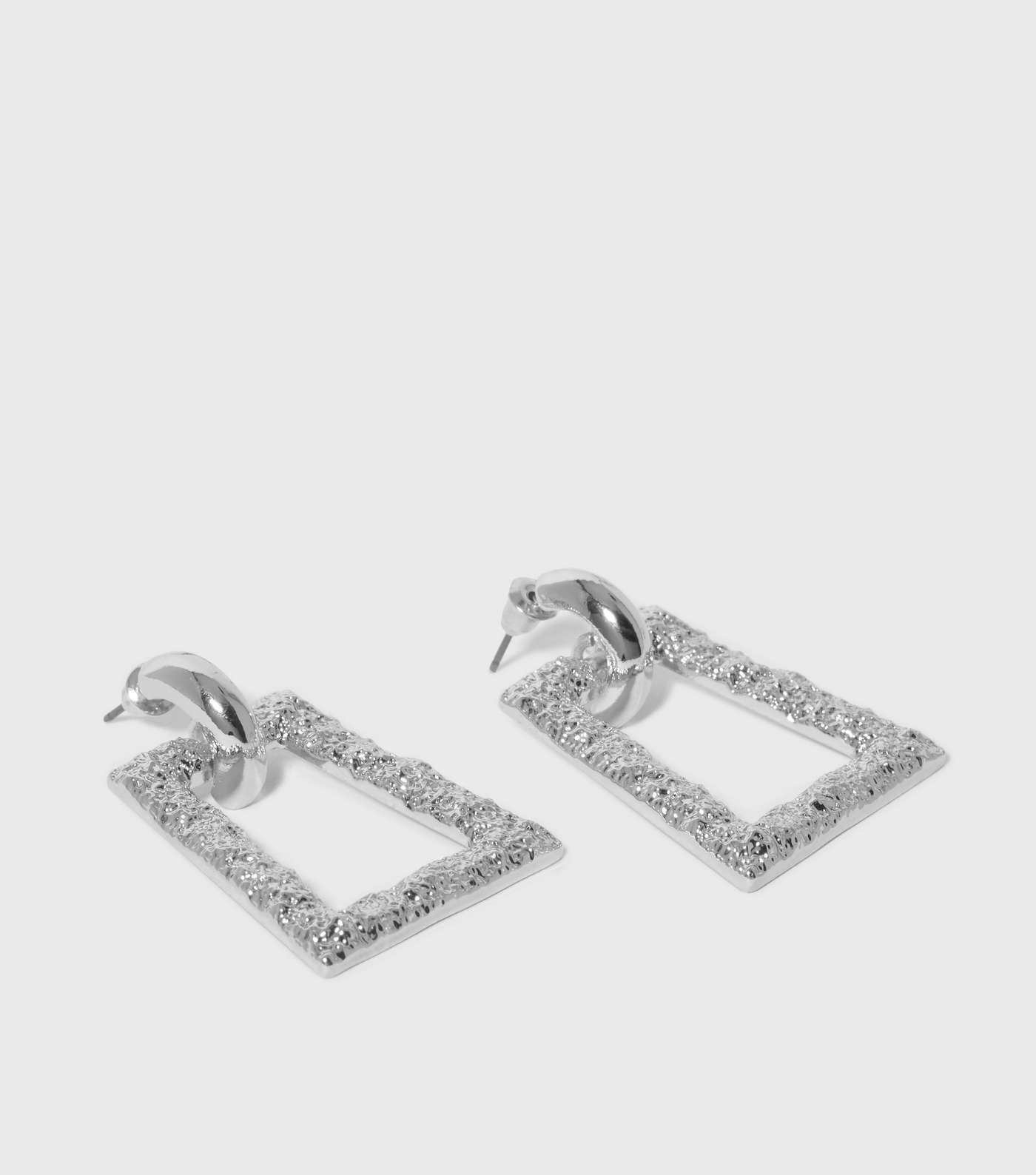 Silver Textured Door Knocker Earrings Image 2