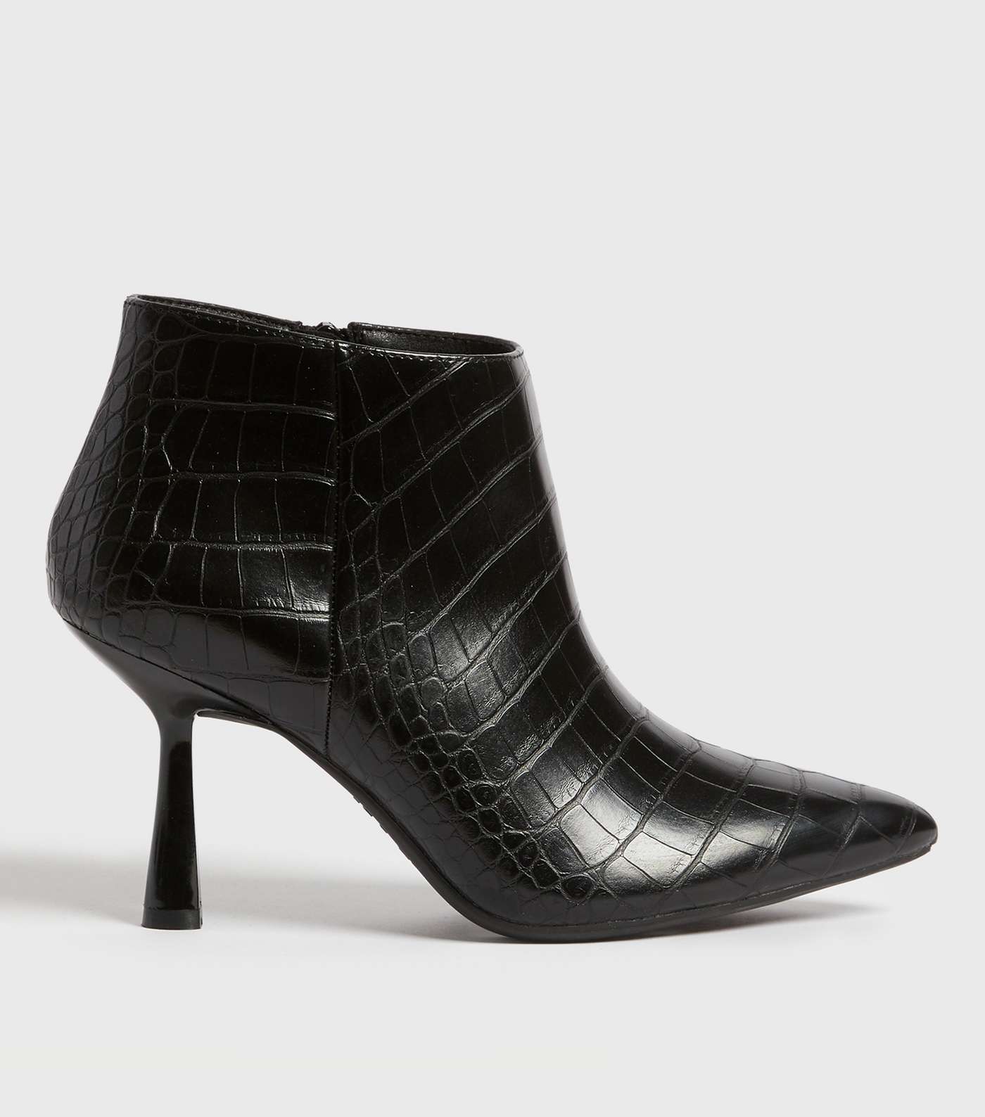 Black Faux Croc Stiletto Heel Shoe Boots