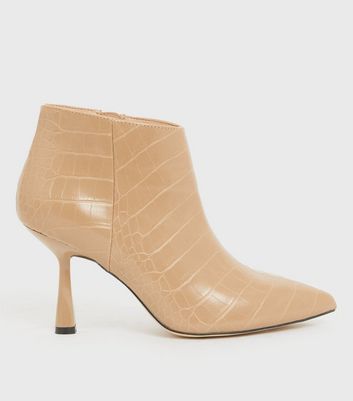 Camel Faux Croc Stiletto Heel Shoe Boots