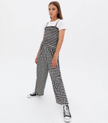 Girls Black Gingham Shirred 2 in 1 Jumpsuit New Look