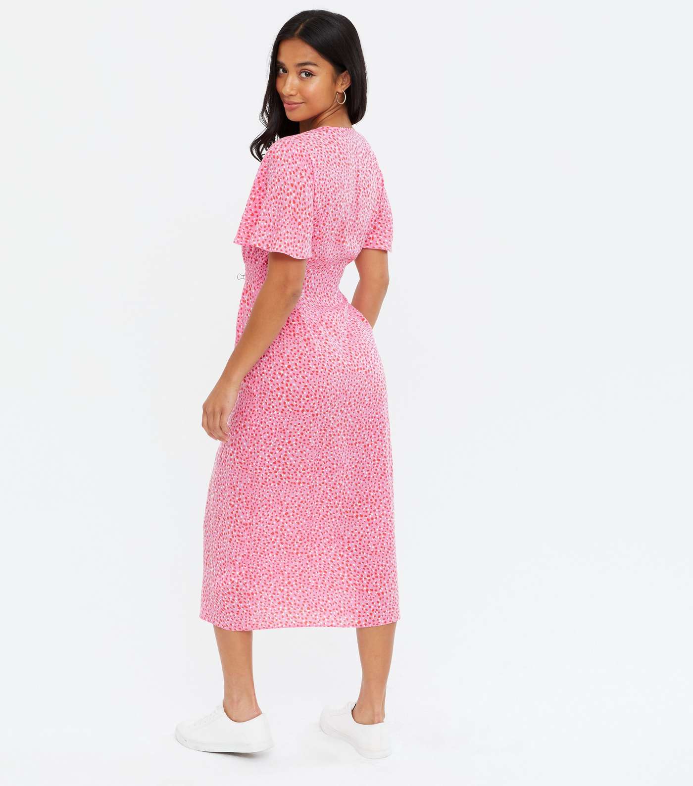 Petite Pink Spot Button Midi Dress Image 4
