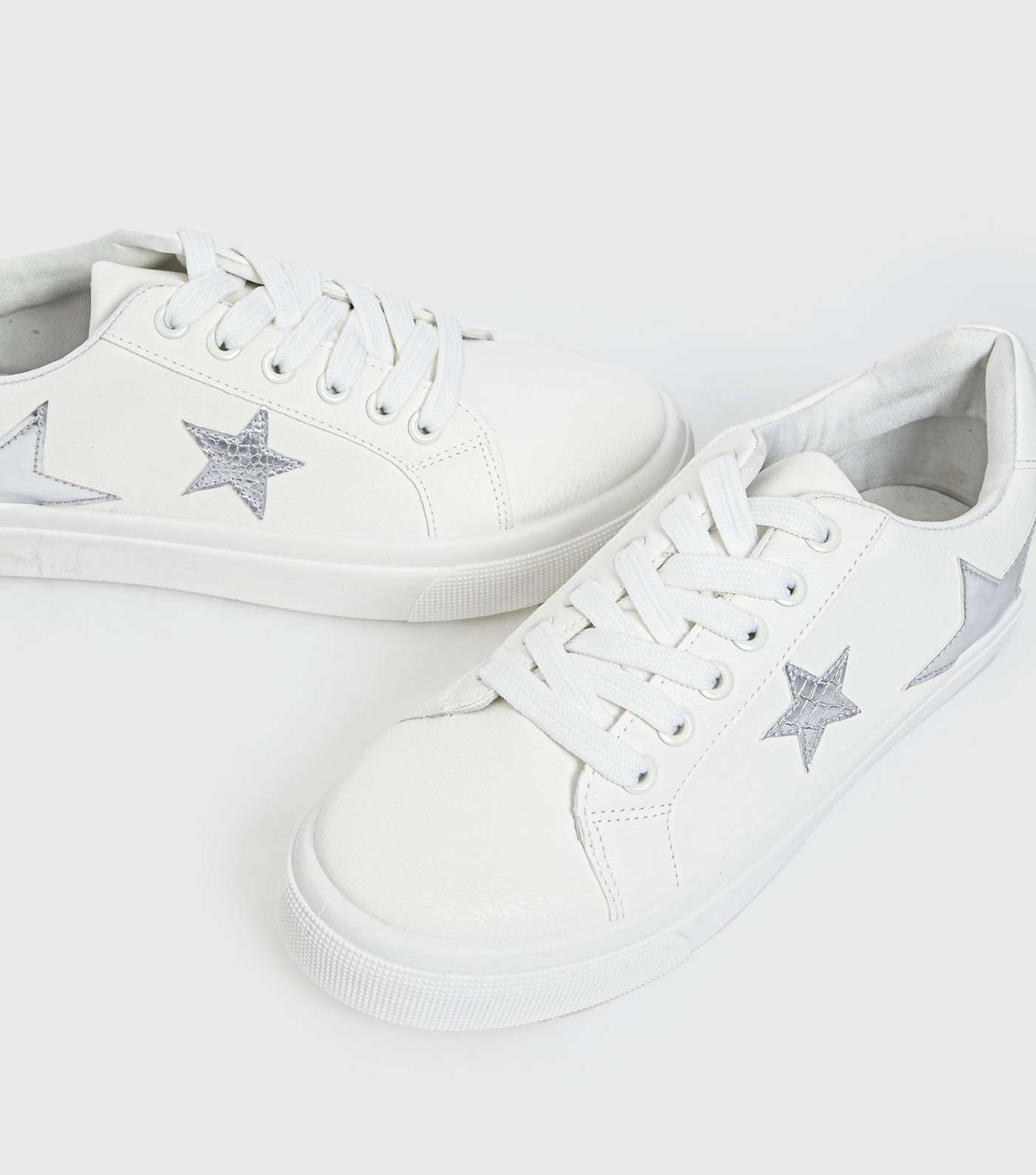 Girls White Metallic Star Lace Up Trainers Image 4