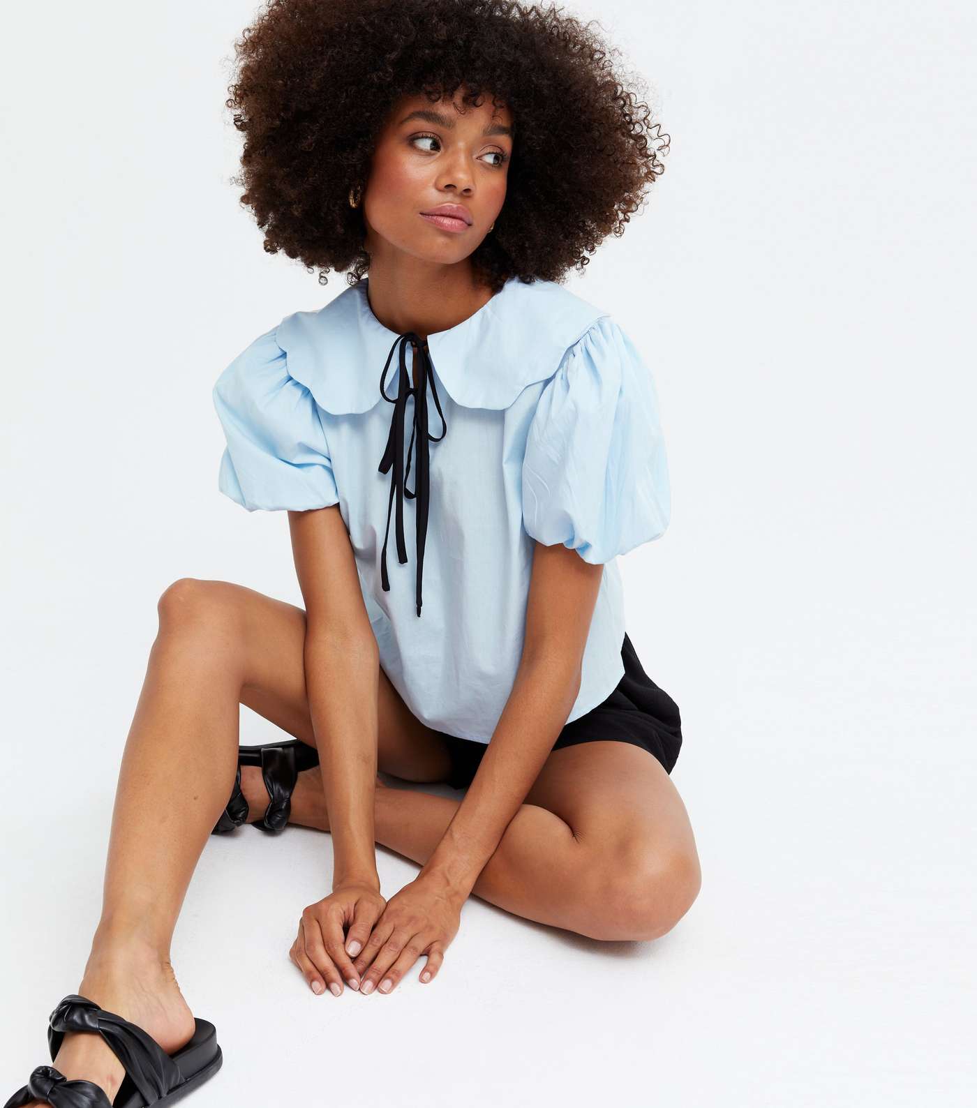 Wednesday's Girl Pale Blue Frill Collar Tie Blouse