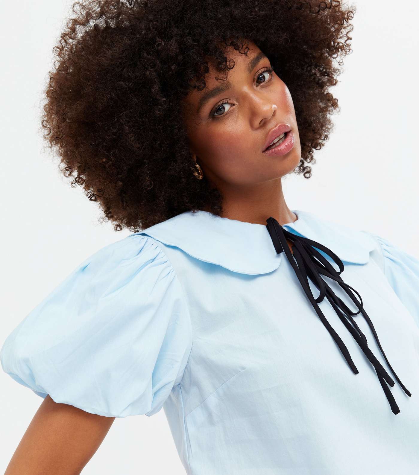 Wednesday's Girl Pale Blue Frill Collar Tie Blouse Image 3