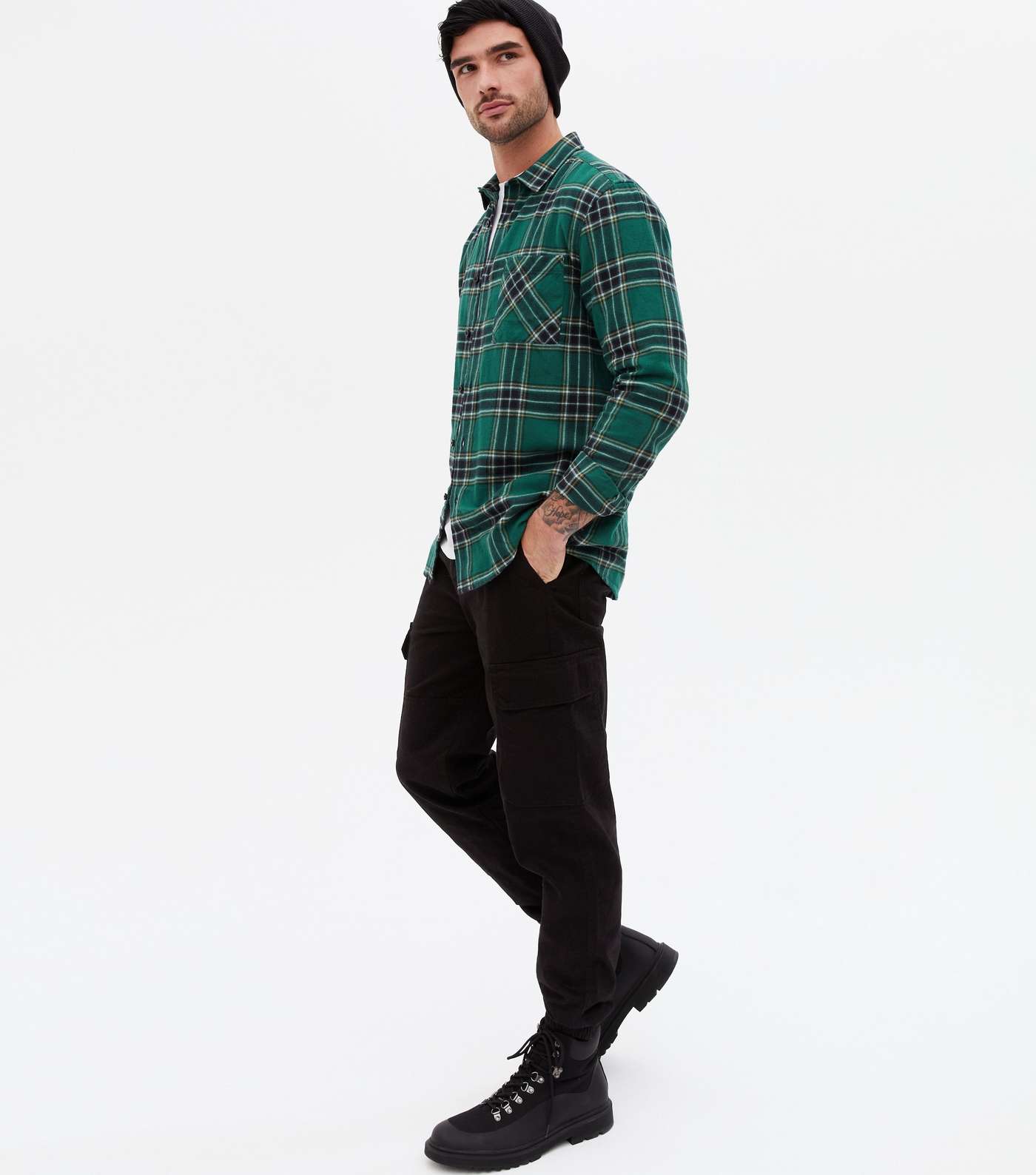 Green Check Long Sleeve Pocket Front Collared Shirt Image 2