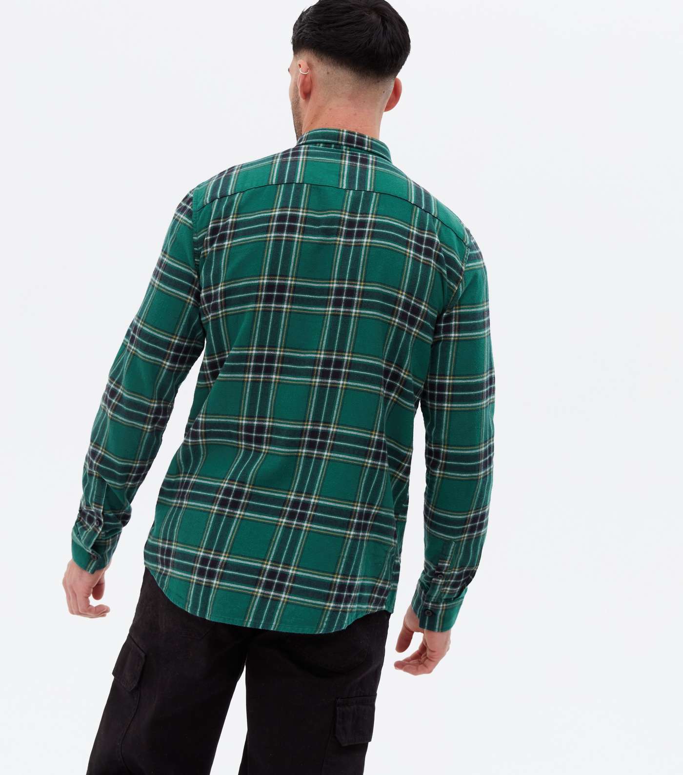 Green Check Long Sleeve Pocket Front Collared Shirt Image 4