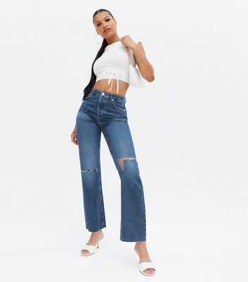 NA-KD Blue Ripped Knee High Waist 