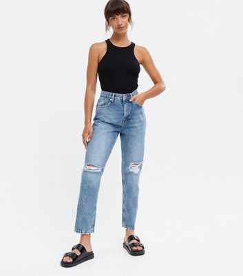 ripped wide leg mom jeans