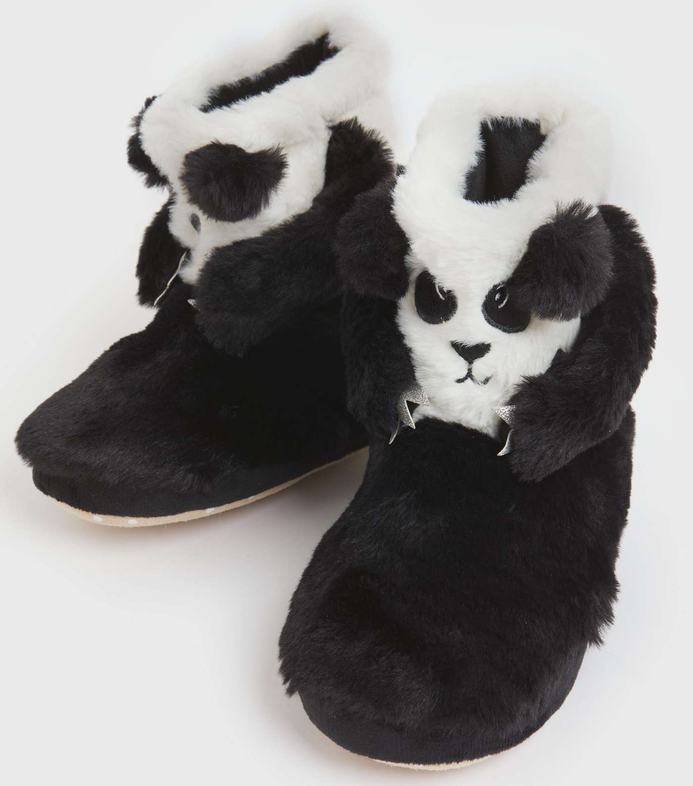 Girls White Panda Boot Slippers