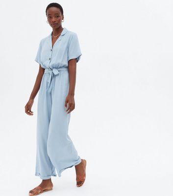 Tall Pale Blue Revere Collar Belted Jumpsuit New Look