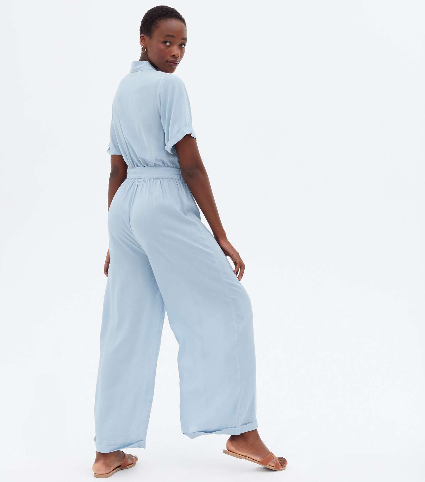 Tall Pale Blue Revere Collar Belted Jumpsuit Image 4