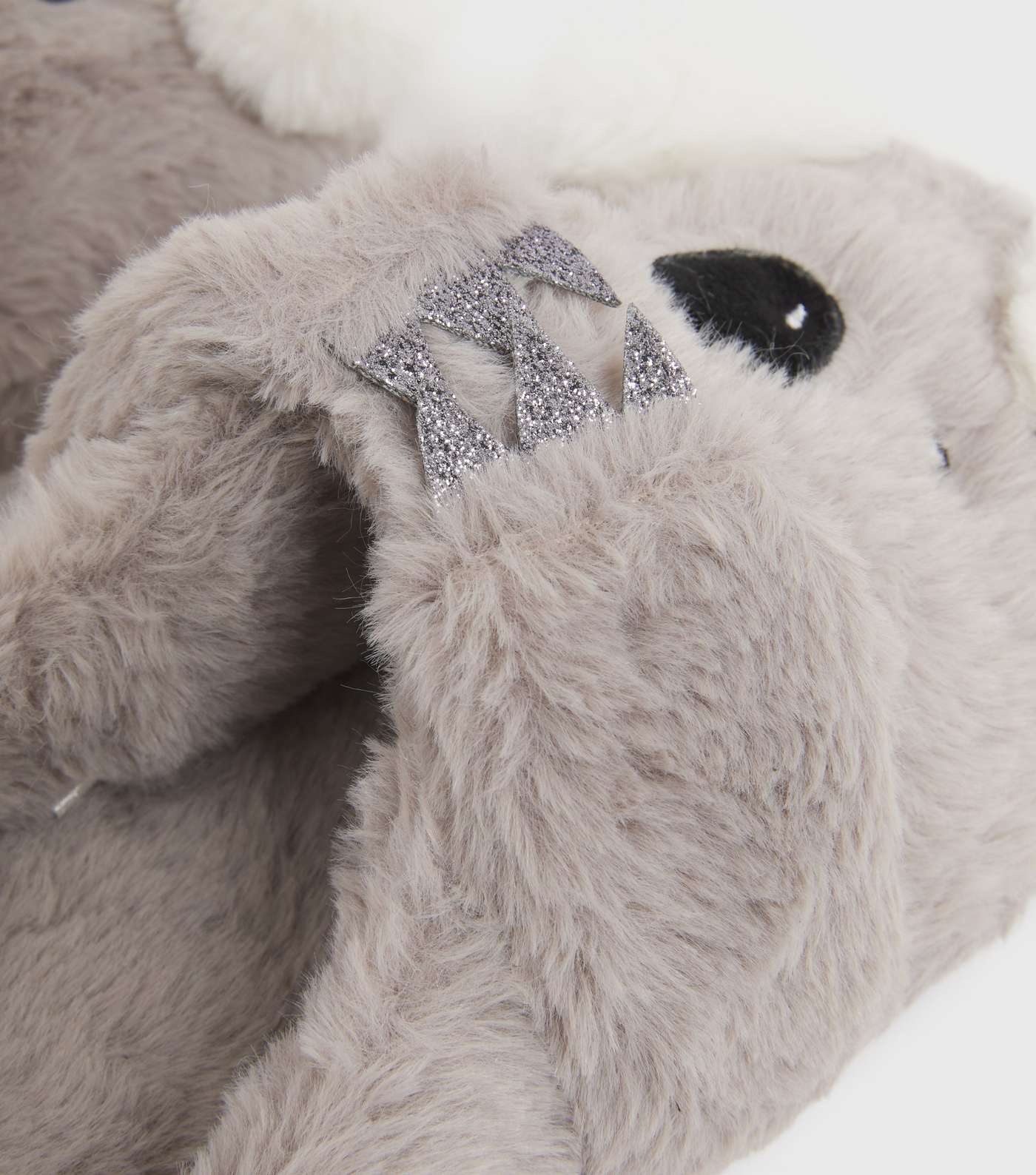 Girls Grey Faux Fur Koala Mule Slippers Image 4
