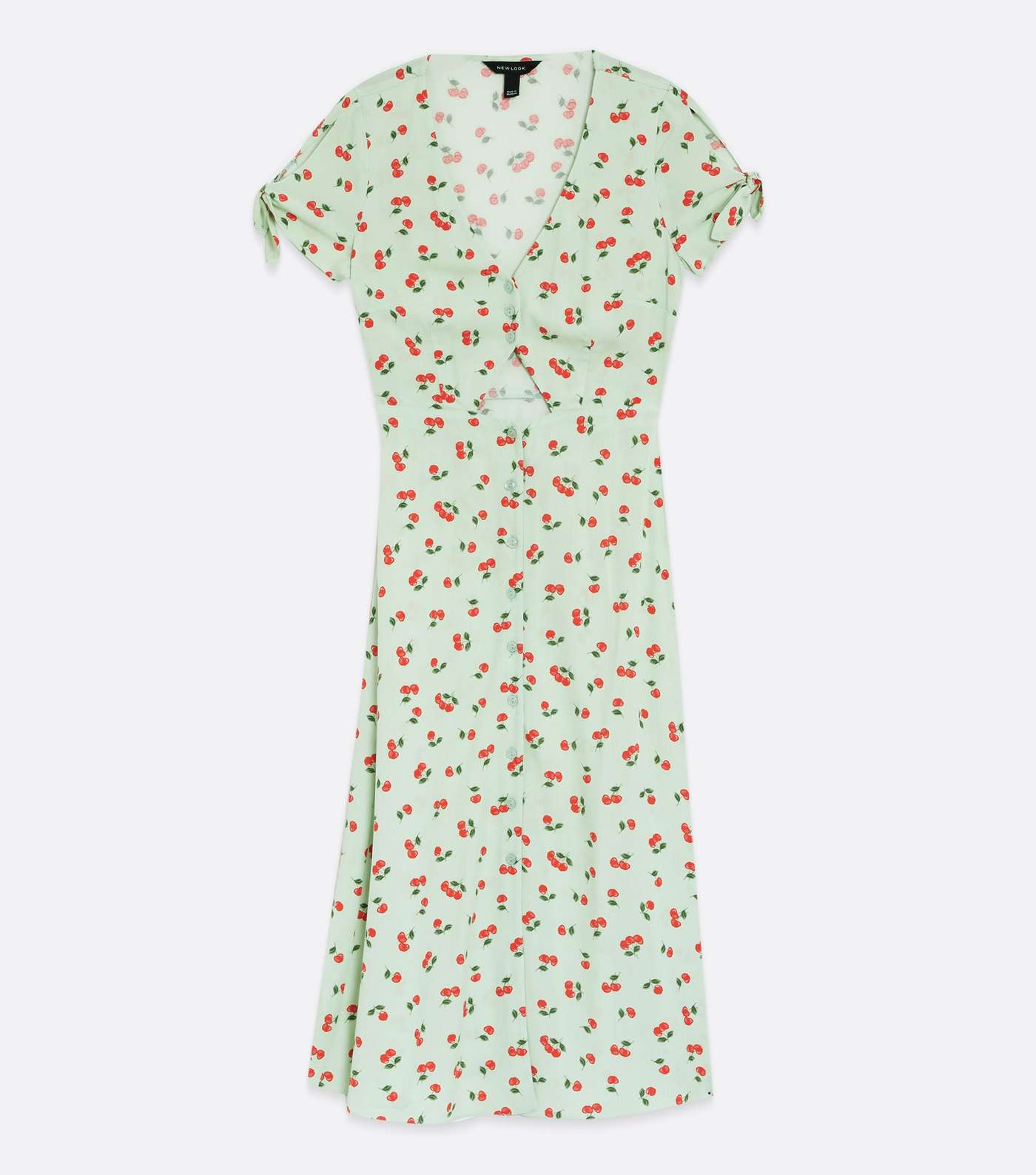 Light Green Cherry Cut Out Midi Shirt Dress Image 5