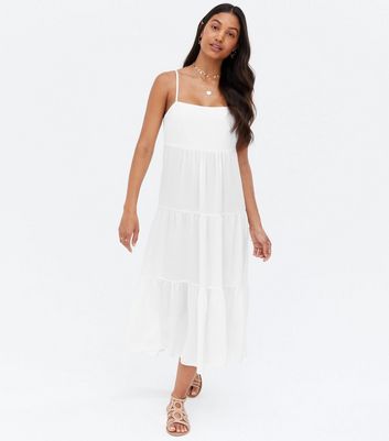 Square Neck Tiered Midi Dress 
