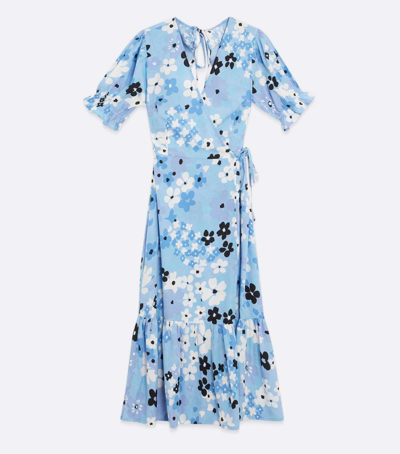 Blue Floral Tiered Midi Wrap Dress Image 5