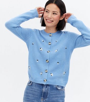 Blue Daisy Embroidered Knit Cardigan 