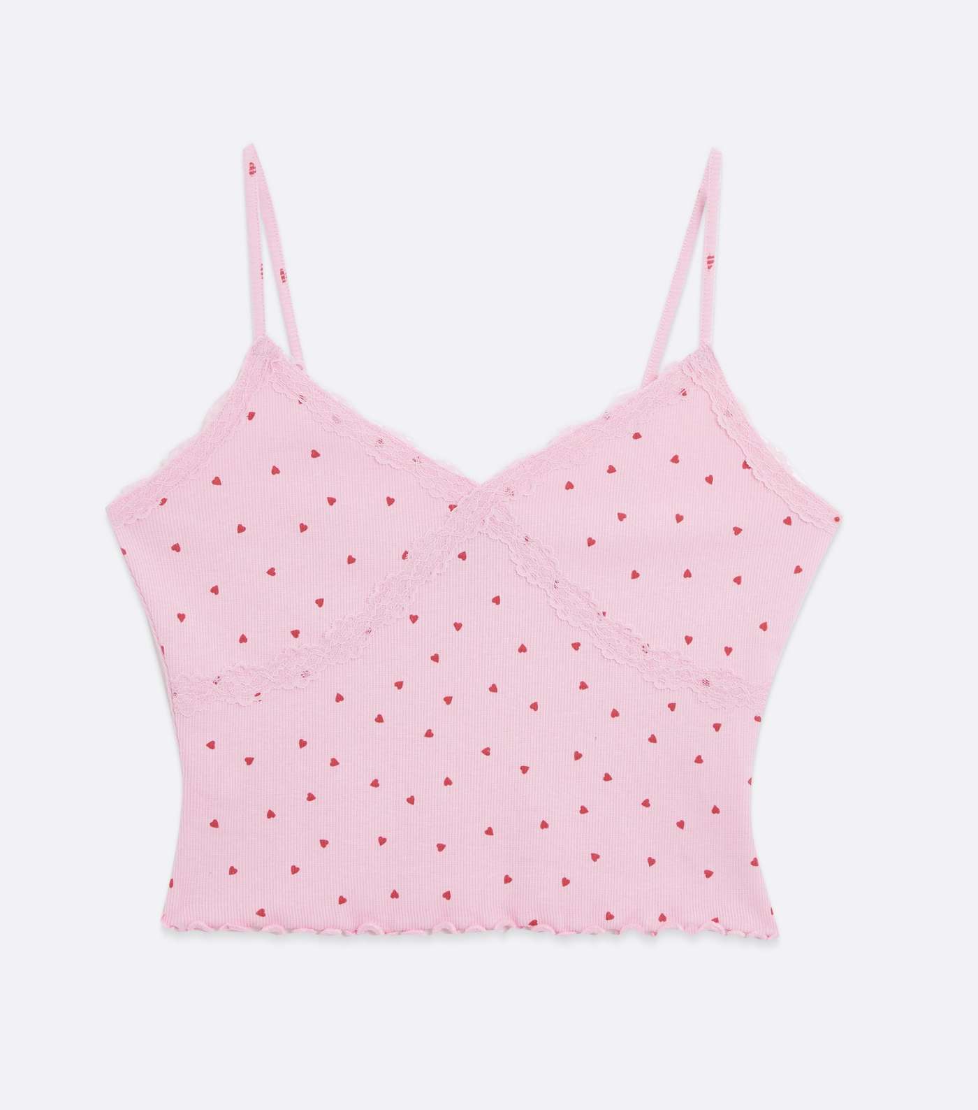 Pink Ribbed Heart Lace Trim Cami Image 5
