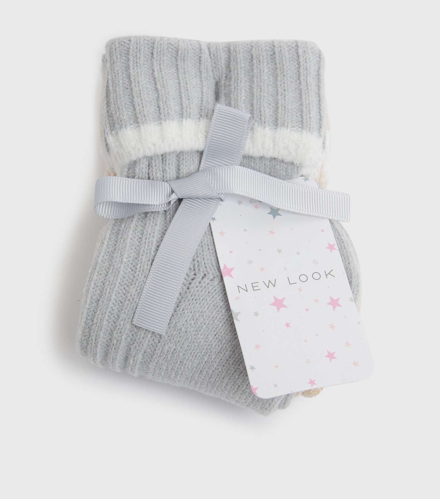 2 Pack Grey and Cream Ribbed Fluffy Socks