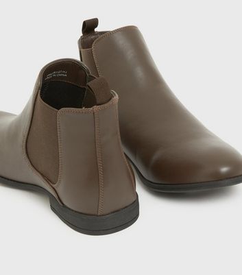 Mens Dark Brown Elasticated Chelsea Boots New Look