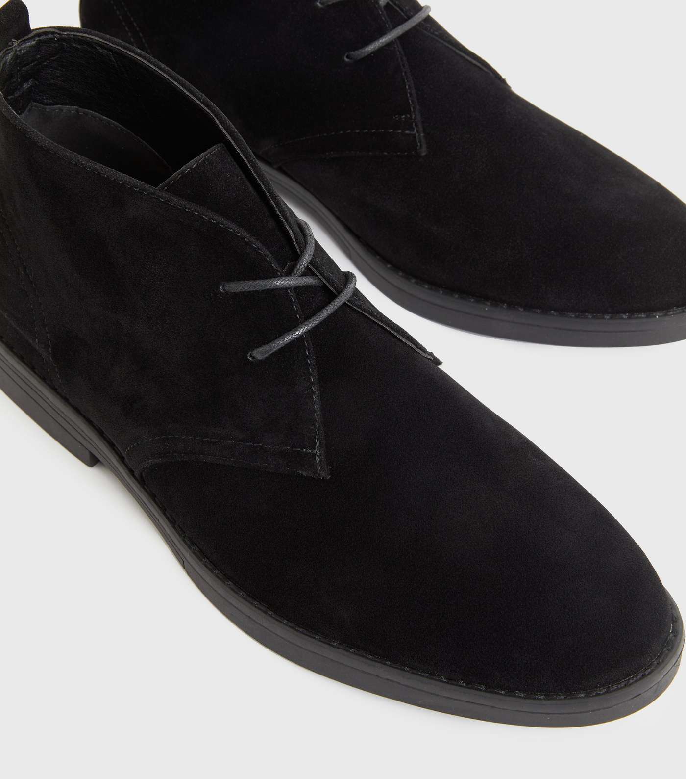 Black Suedette Round Toe Lace Up Desert Boots Image 3