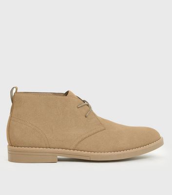 Click to view product details and reviews for Mens Stone Suedette Round Toe Lace Up Desert Boots New Look.