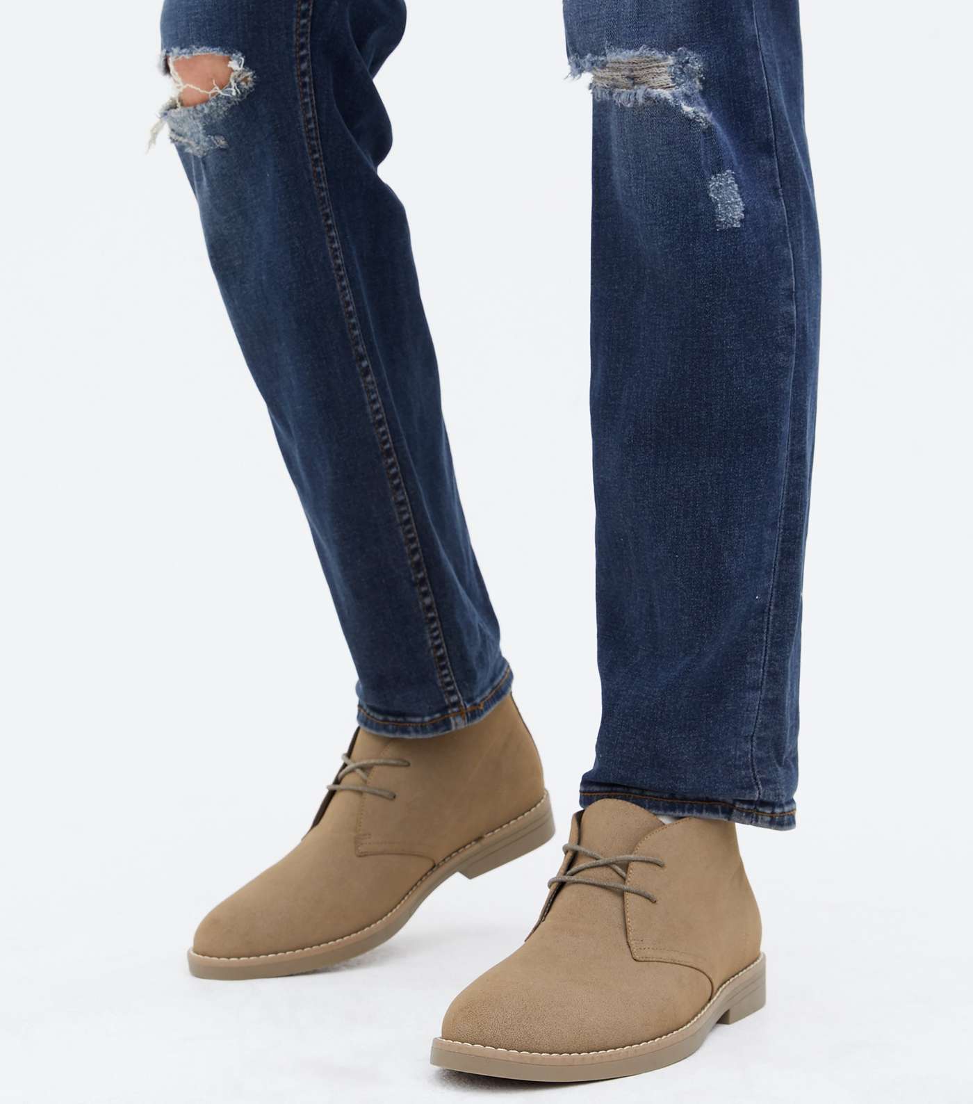 Stone Suedette Round Toe Lace Up Desert Boots Image 2